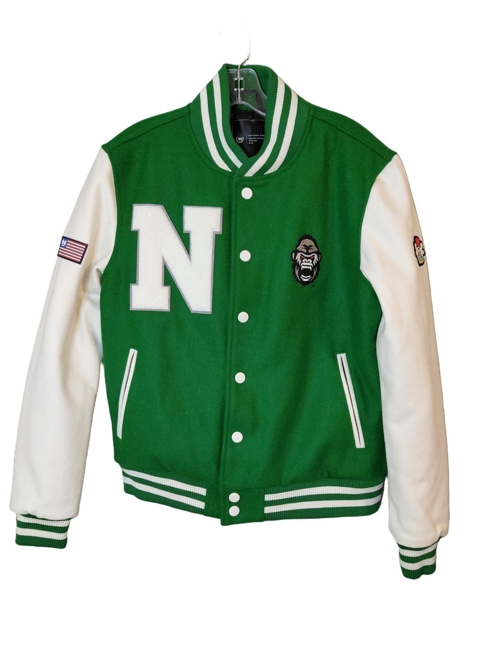 NWT Southern Gents Varsity Jacket Green White Wool Streetwear Size 34 - Picture 2 of 16
